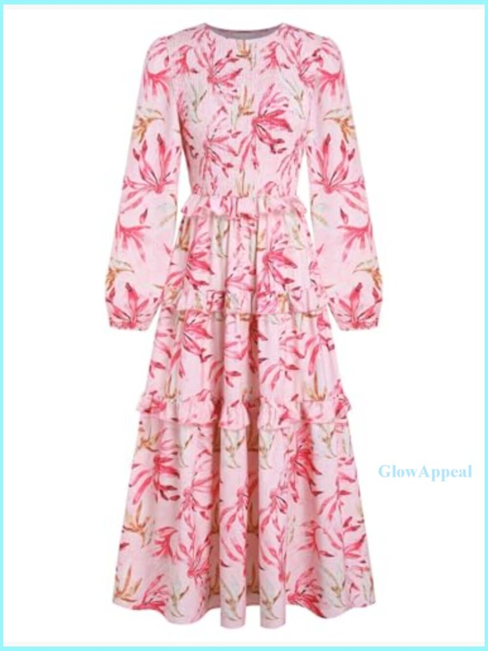 Smocked Maxi Dress Long Puff Sleeve Tiered Ruffle Boho Wedding Guest - Picture 5 of 7